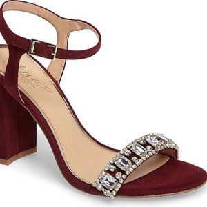 Jewel by Badgley Mischka, Burgundy Block Heels with Jewel Rhinestone Straps